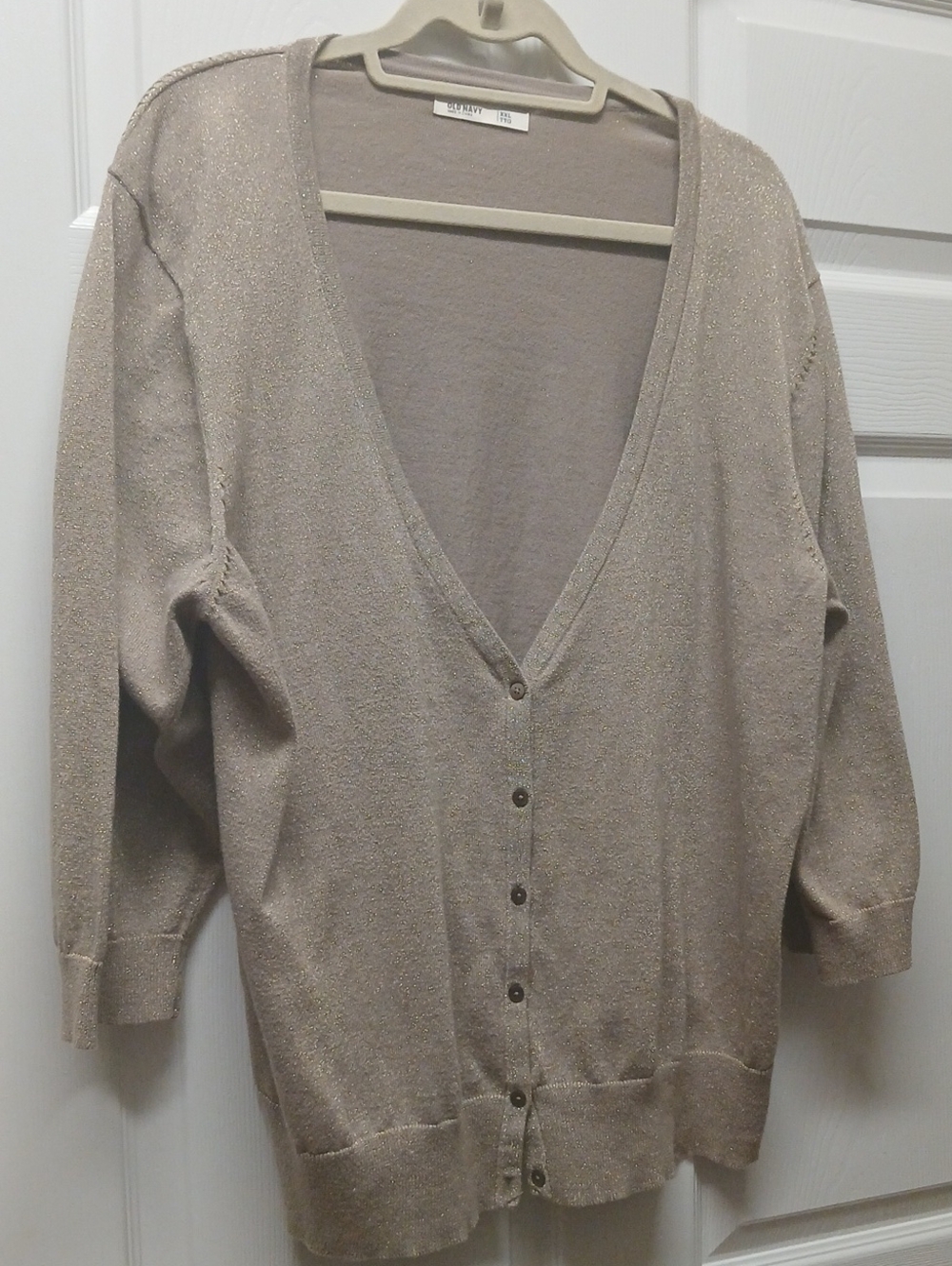 Old Navy Shimmery Taupe V-Neck Button Cardigan